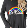BE KIND Letter Print Loose Round Neck Long Sleeve T-Shirt