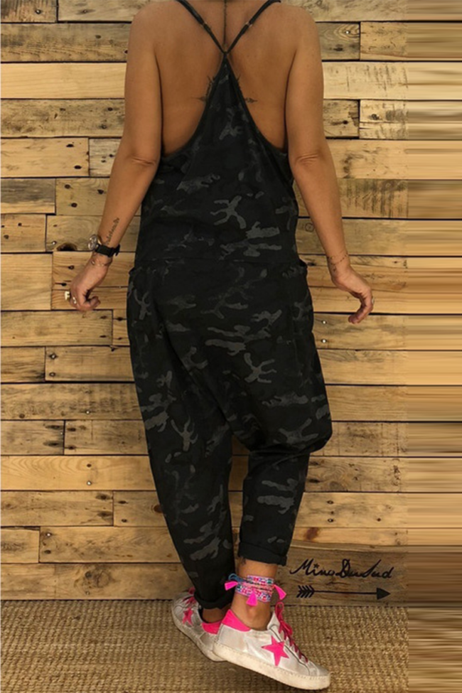 Casual Camouflage Print Split Joint Halter Harlan Jumpsuits(5 colors)
