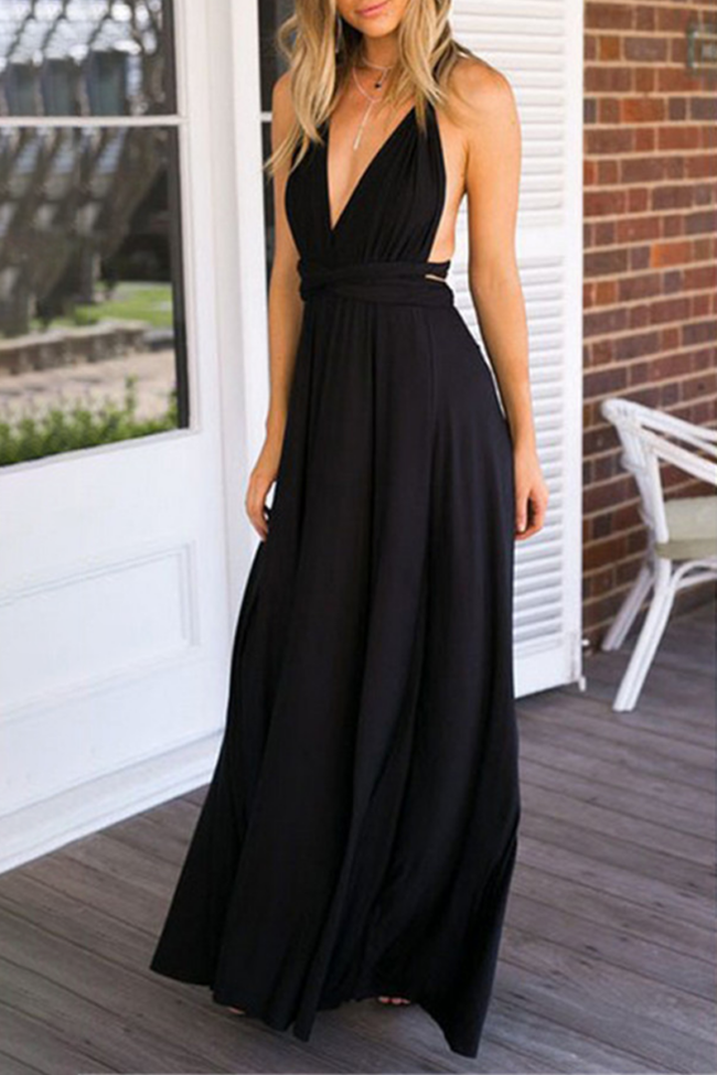 Fashion Elegant Solid Split Joint Backless Strap Design Evening Dress Dresses(20 colors)