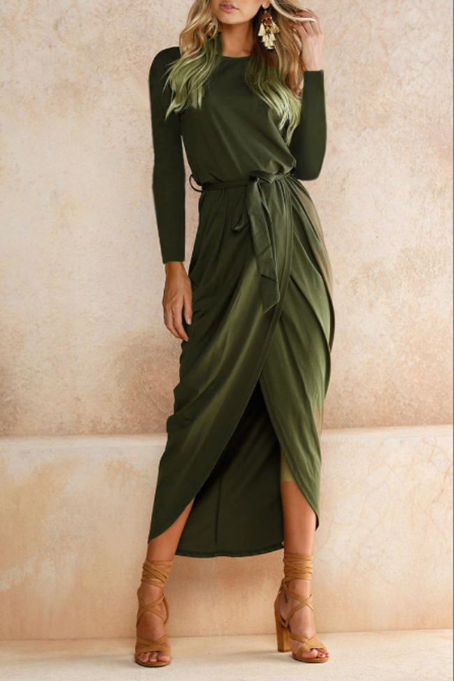 Casual Solid Patchwork O Neck Straight Dresses