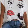 Casual Simplicity Lips Printed O Neck T-Shirts