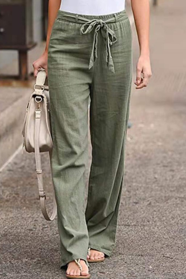 Casual Solid Patchwork Straight Mid Waist Wide Leg Solid Color Bottoms