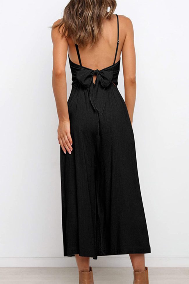 Casual Solid Solid Color Square Collar Loose Jumpsuits