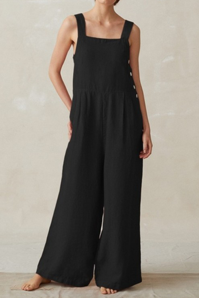 Casual Solid Split Joint Square Collar Straight Jumpsuits