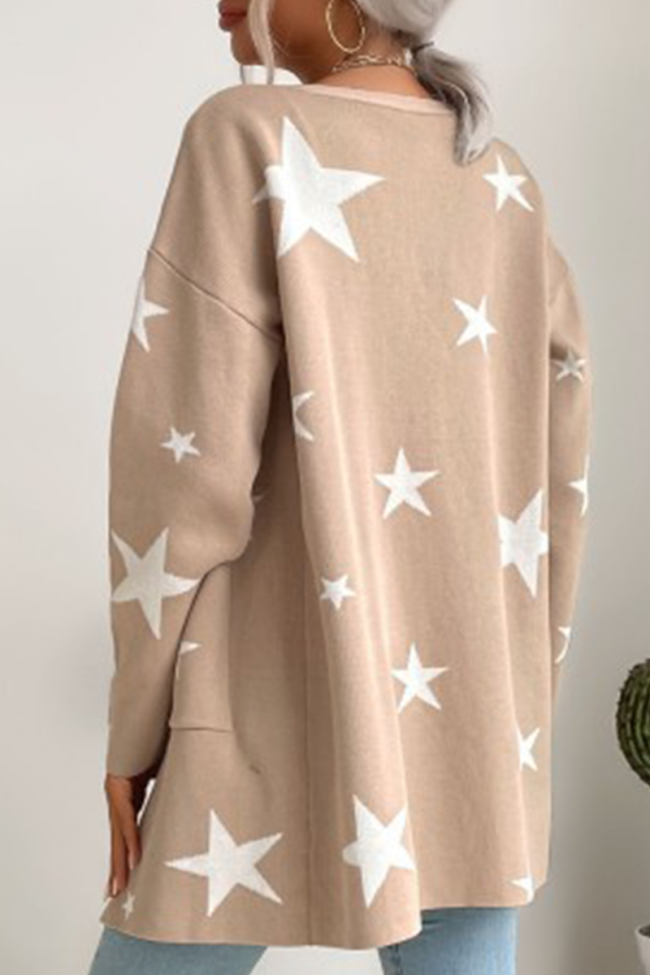 Casual The stars Split Joint Pocket V Neck Outerwear Sweater