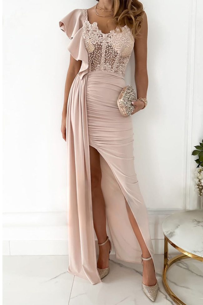 Celebrities Elegant Solid Asymmetrical Strapless Evening Dress Dresses