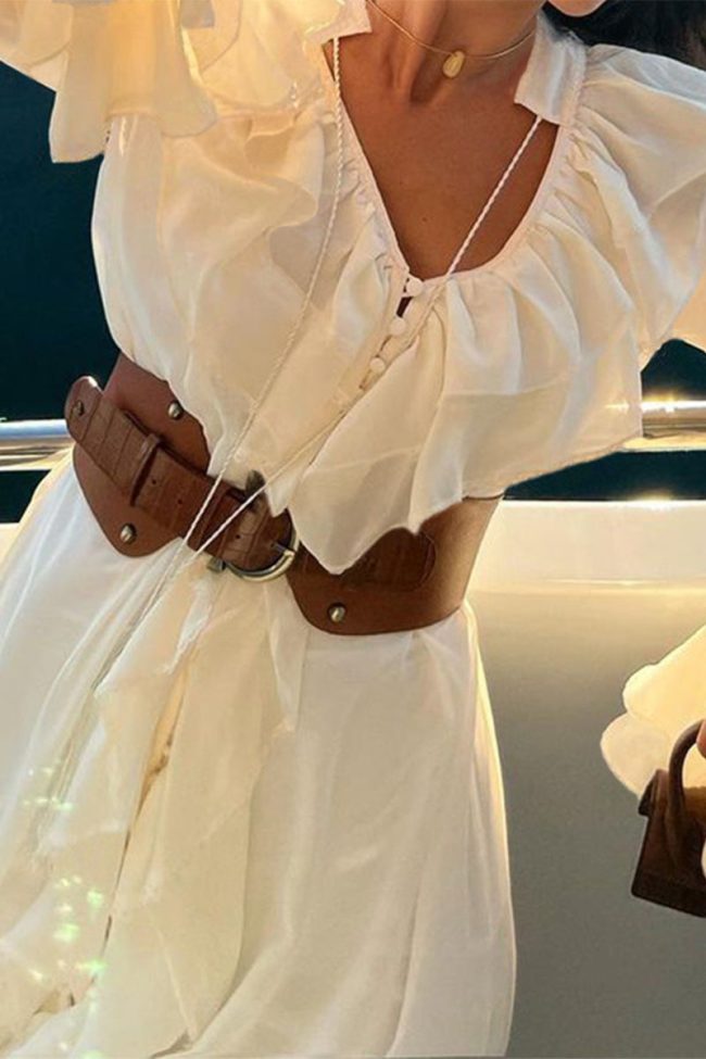 Celebrities Elegant Solid V Neck A Line Dresses(With Belt)