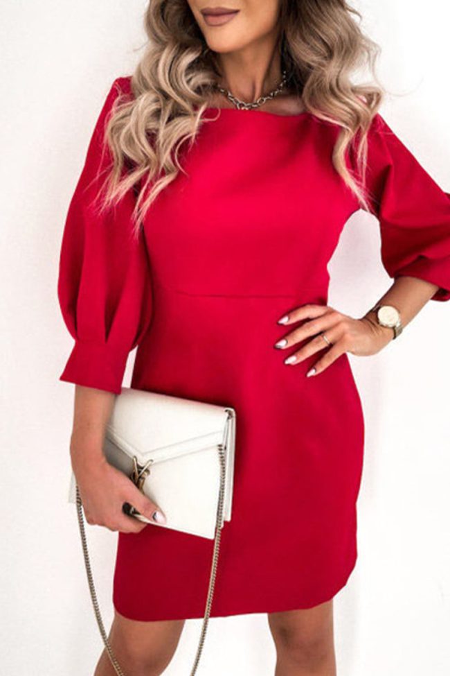 Elegant College Solid With Bow O Neck Pencil Skirt Dresses