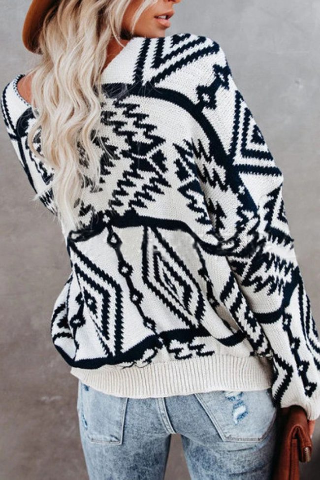 Fashion Casual Geometric V Neck Sweaters