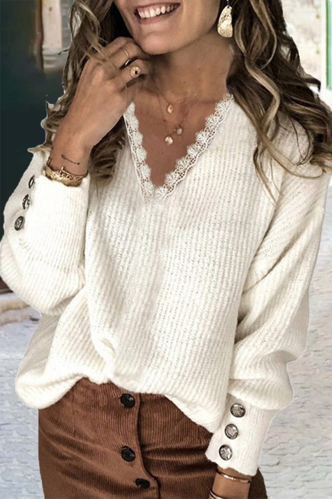 Fashion Casual Solid Patchwork V Neck Sweaters(7 Colors)