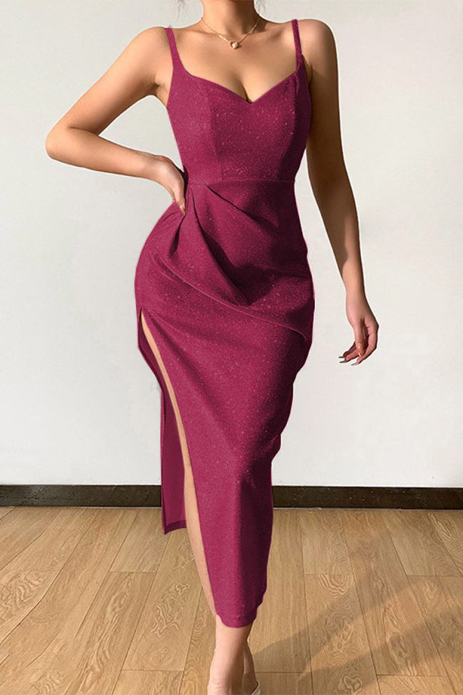 Sexy Elegant Solid Sequins Sequined V Neck Sling Dress Dresses