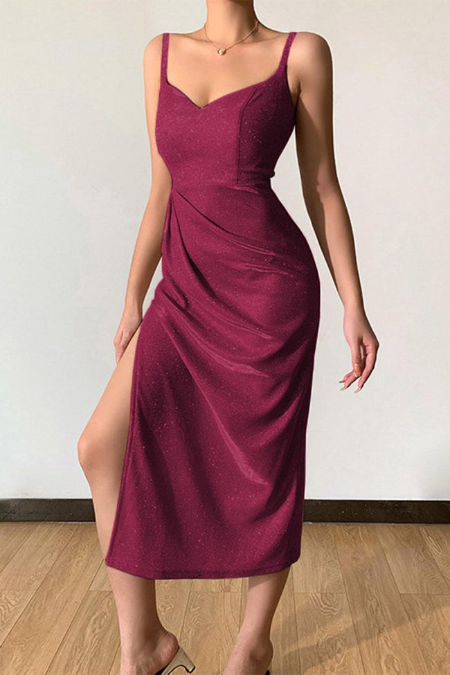 Sexy Elegant Solid Sequins Sequined V Neck Sling Dress Dresses