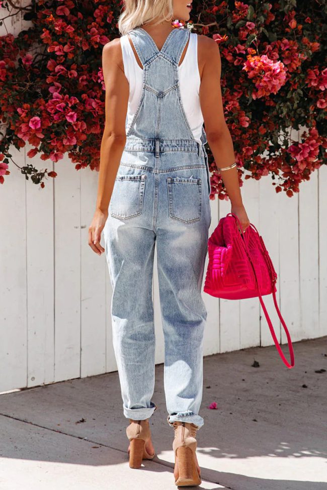 Street Solid Ripped Patchwork Harlan Jumpsuits