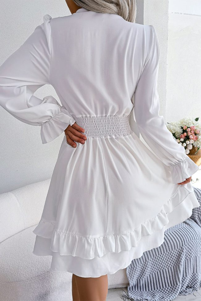Sweet Simplicity Solid Frenulum Solid Color Stringy Selvedge V Neck A Line Dresses(3 Colors)