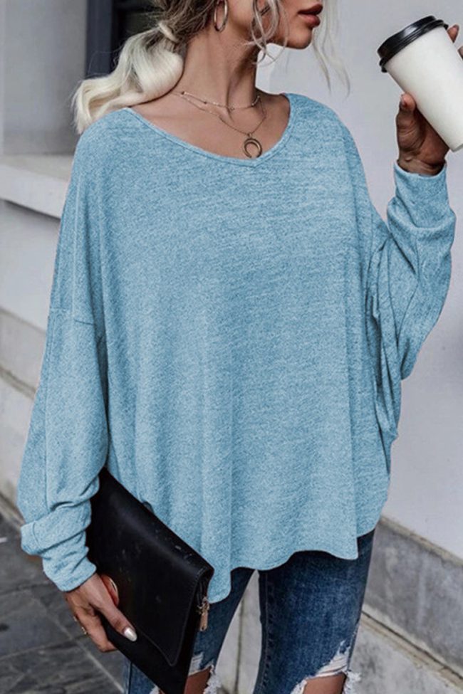 Casual Solid Frenulum Solid Color O Neck Tops(4 Colors)
