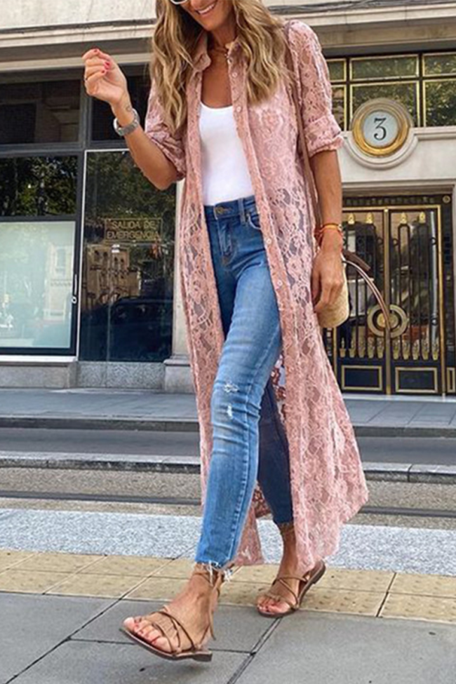 Casual Solid Lace Cardigan Collar Outerwear(3 colors)