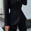 Fashion Elegant Polka Dot Buckle With Belt Turndown Collar Long Sleeve Two Pieces