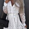Casual Solid Lace Turndown Collar Waist Skirt Dresses(3 colors)