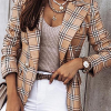 Elegant Plaid Striped Split Joint Buttons Turn-back Collar Outerwear