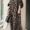Casual Leopard Printing Shirt Collar Printed Dress Dresses(3 Colors)