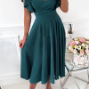 Casual Solid Flounce V Neck Cake Skirt Dresses(3 colors)
