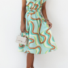 Fashion Print Split Joint V Neck Cake Skirt Dresses(4 colors)