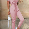 Casual Solid Buckle With Belt Turndown Collar Jumpsuits(12 Colors)