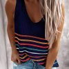 Fashion Casual Striped Patchwork V Neck Tops(4 colors)