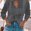 Casual Solid Lace V Neck Tops(4 colors)