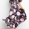 Fashion Elegant Floral Flounce Strap Design V Neck Waist Skirt Dresses(4 Colors)