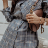 Casual Plaid Pocket Buckle With Belt Turndown Collar Tops(3 colors)