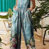 Casual Print Patchwork Square Collar Straight Jumpsuits(5 Colors)