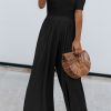 Casual Solid Patchwork Basic U Neck Jumpsuits